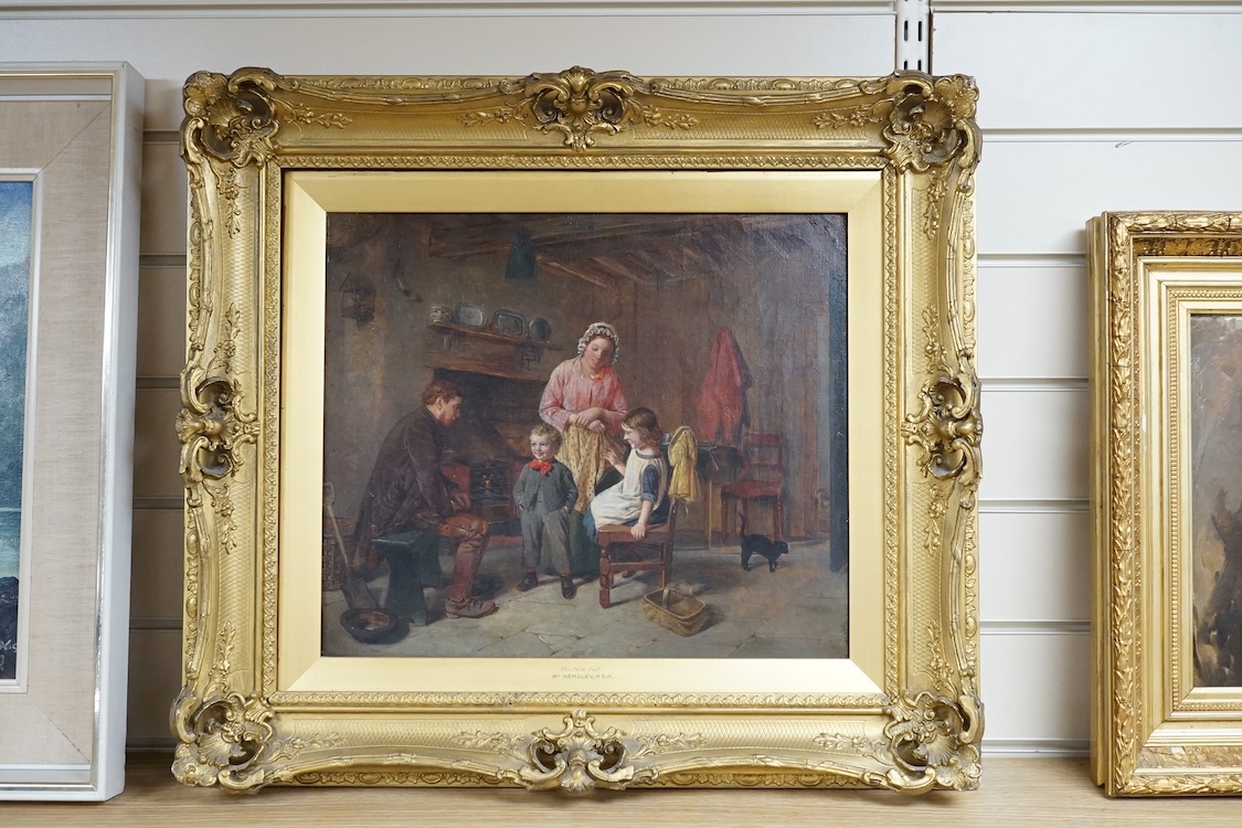 William Hemsley RBA (1819-1906), oil on canvas, 'The New Suit', signed, 35 x 41cm, ornate gilt frame. Condition - good